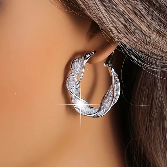 Jewelry - Silver Twisted Mesh Hoop Earrings